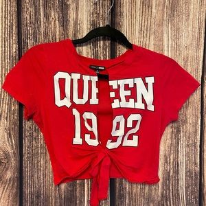 Red crop top with tie front